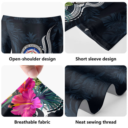 Federated States Of Micronesia Short Sleeve Off The Shoulder Lady Dress Tropical Flower