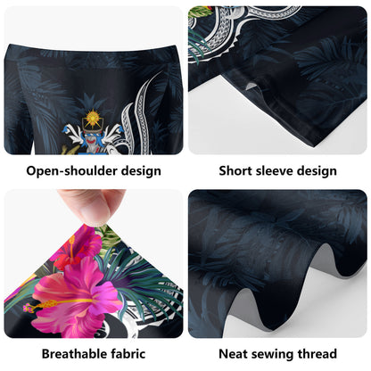 Solomon Islands Short Sleeve Off The Shoulder Lady Dress Tropical Flower