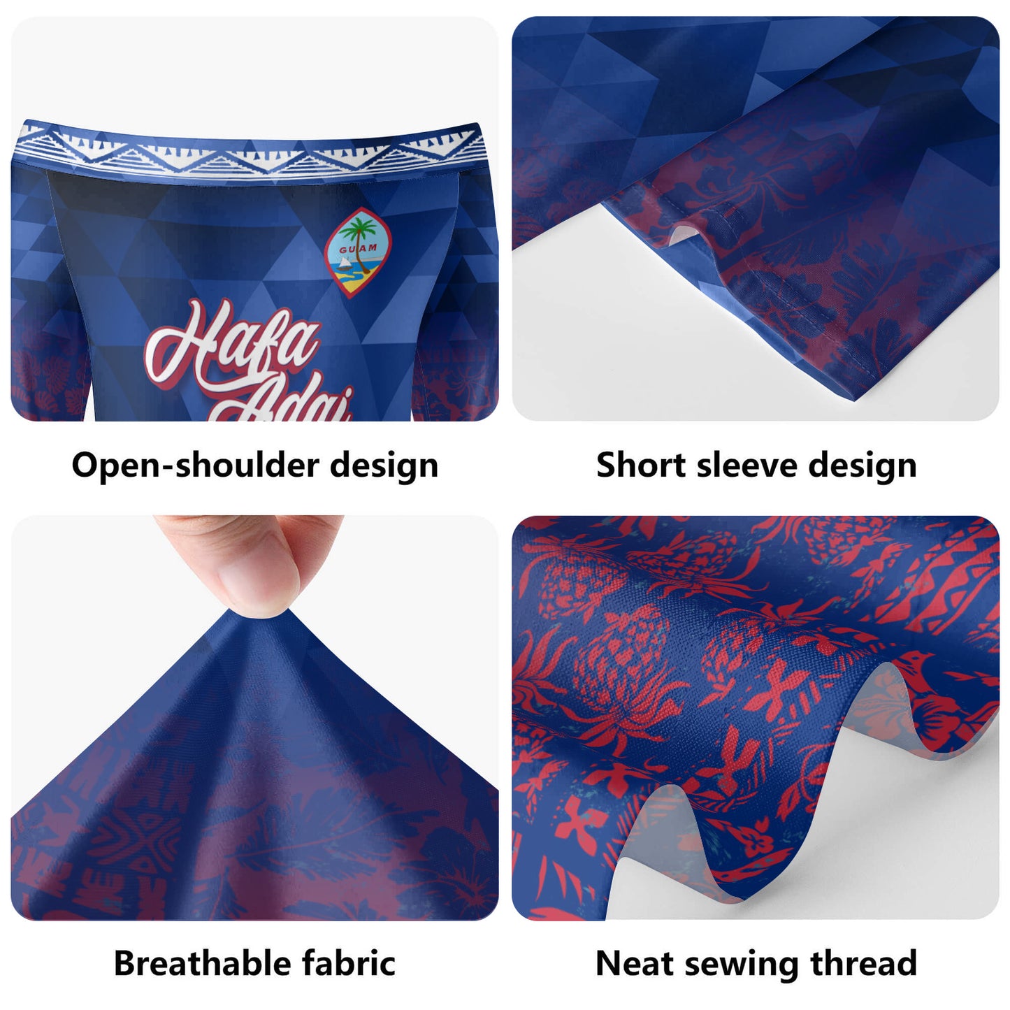 Guam Short Sleeve Off The Shoulder Lady Dress Lowpolly With Tribal Motif