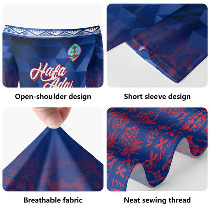 Guam Short Sleeve Off The Shoulder Lady Dress Lowpolly With Tribal Motif