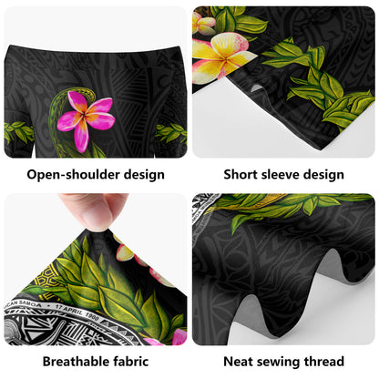 American Samoa Short Sleeve Off The Shoulder Lady Dress Plumeria Tribal