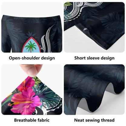 Guam Short Sleeve Off The Shoulder Lady Dress Tropical Flower