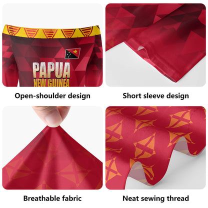 Papua New Guinea Short Sleeve Off The Shoulder Lady Dress Lowpolly With Tribal Motif