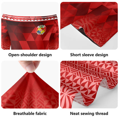 Tonga Short Sleeve Off The Shoulder Lady Dress Lowpolly With Tribal Motif