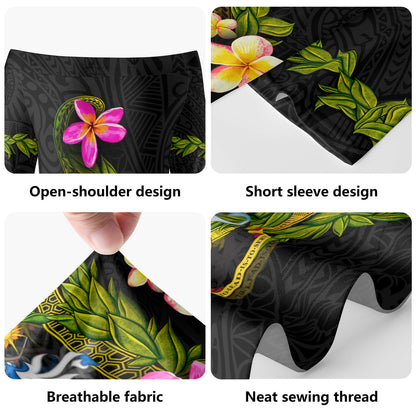 Solomon Islands Short Sleeve Off The Shoulder Lady Dress Plumeria Tribal