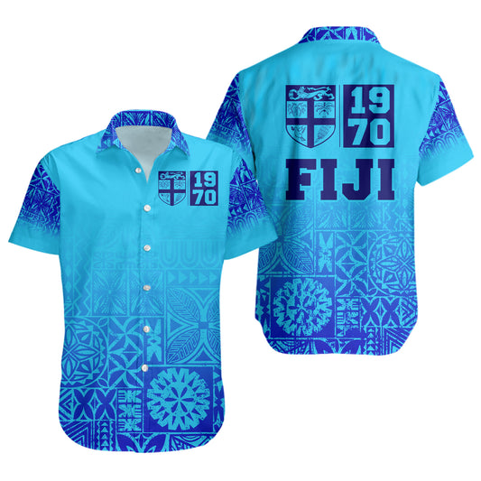 Fiji Short Sleeve Shirt Fiji Independence 1970 Tapa Style (Ver 2)
