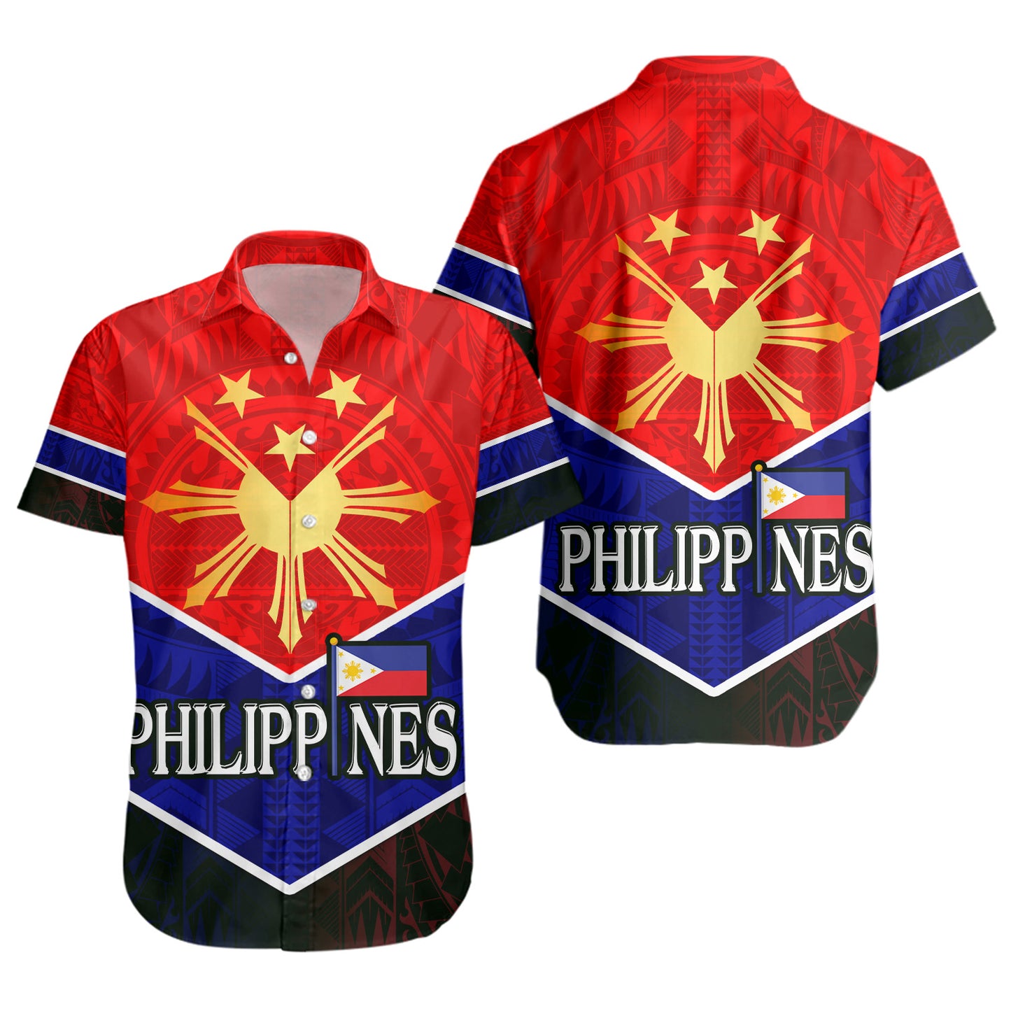 Philippines Filipinos Short Sleeve Shirt Sun Filipinos Tribal Flowers Patterns