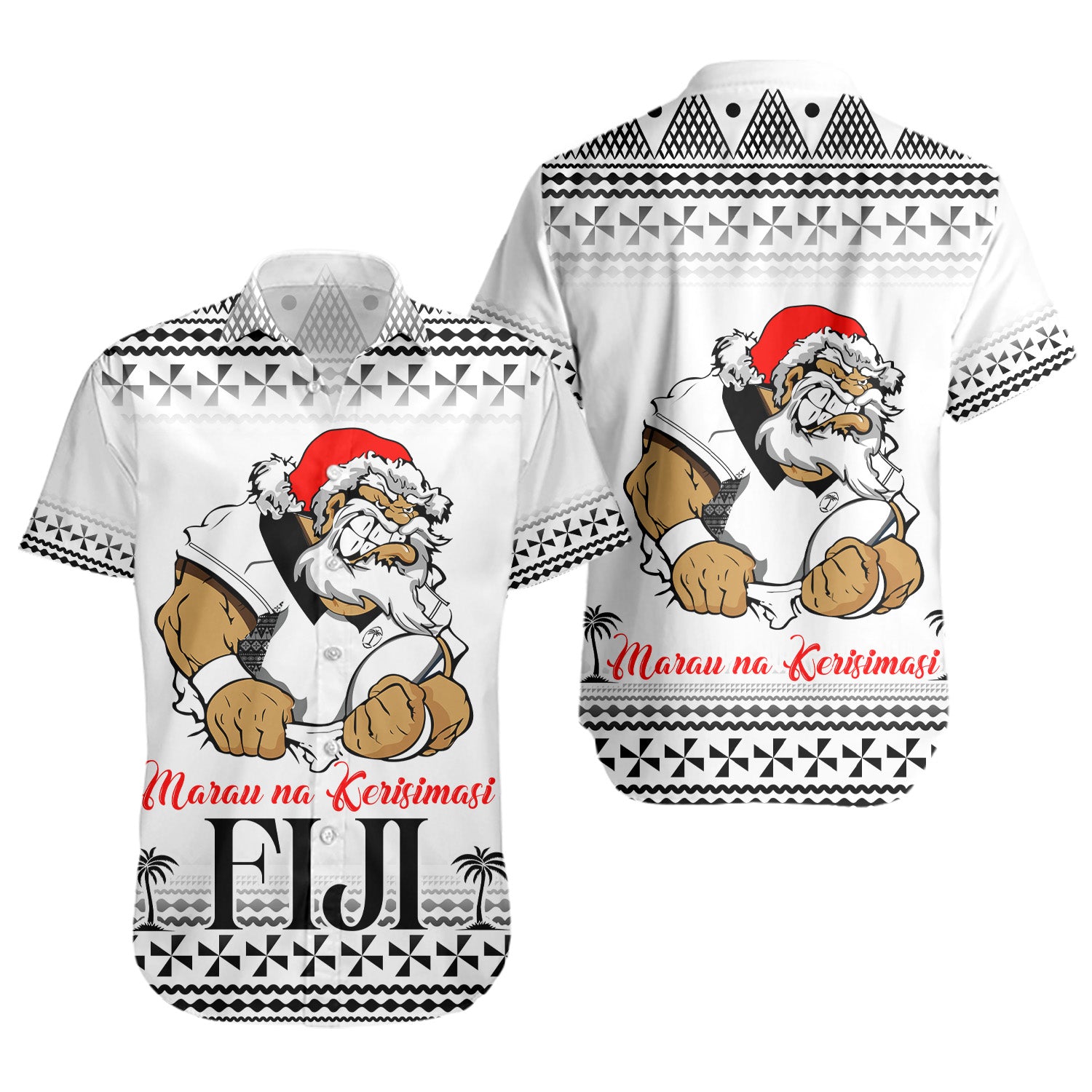 Fiji Short Sleeve Shirt Marau na Kerisimasi Rugby Santa Style