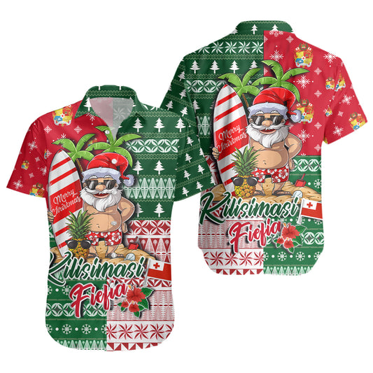 Tonga Short Sleeve Shirt Kilisimasi Fiefia Tropical Xmas Patterns