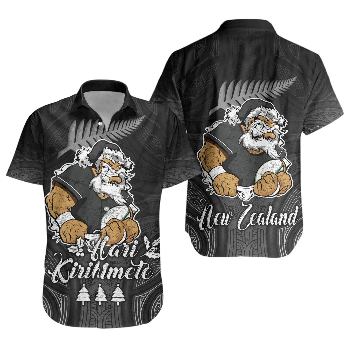 New Zealand Short Sleeve Shirt Hari Kirihimete Rugby Santa Style