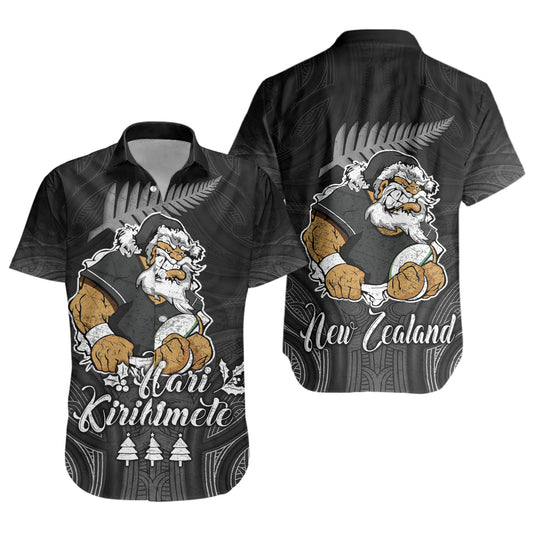 New Zealand Short Sleeve Shirt Hari Kirihimete Rugby Santa Style