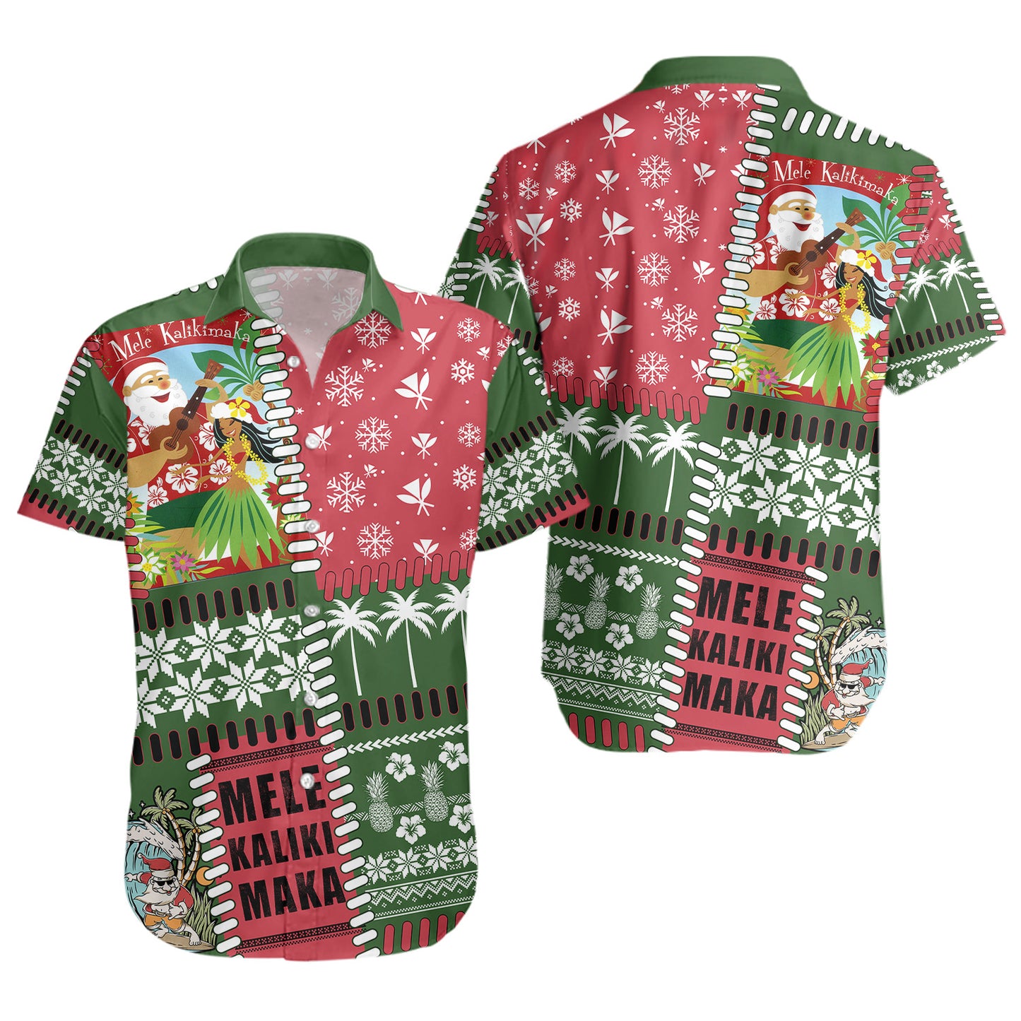 Hawaii Short Sleeve Shirt Santa Surfing Mele Kalikimaka Kanaka Maoli