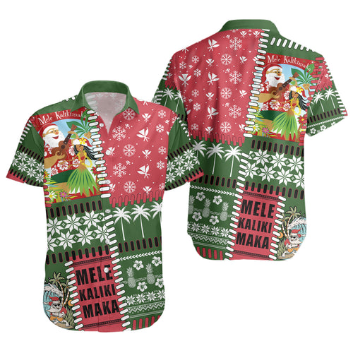 Hawaii Short Sleeve Shirt Santa Surfing Mele Kalikimaka Kanaka Maoli