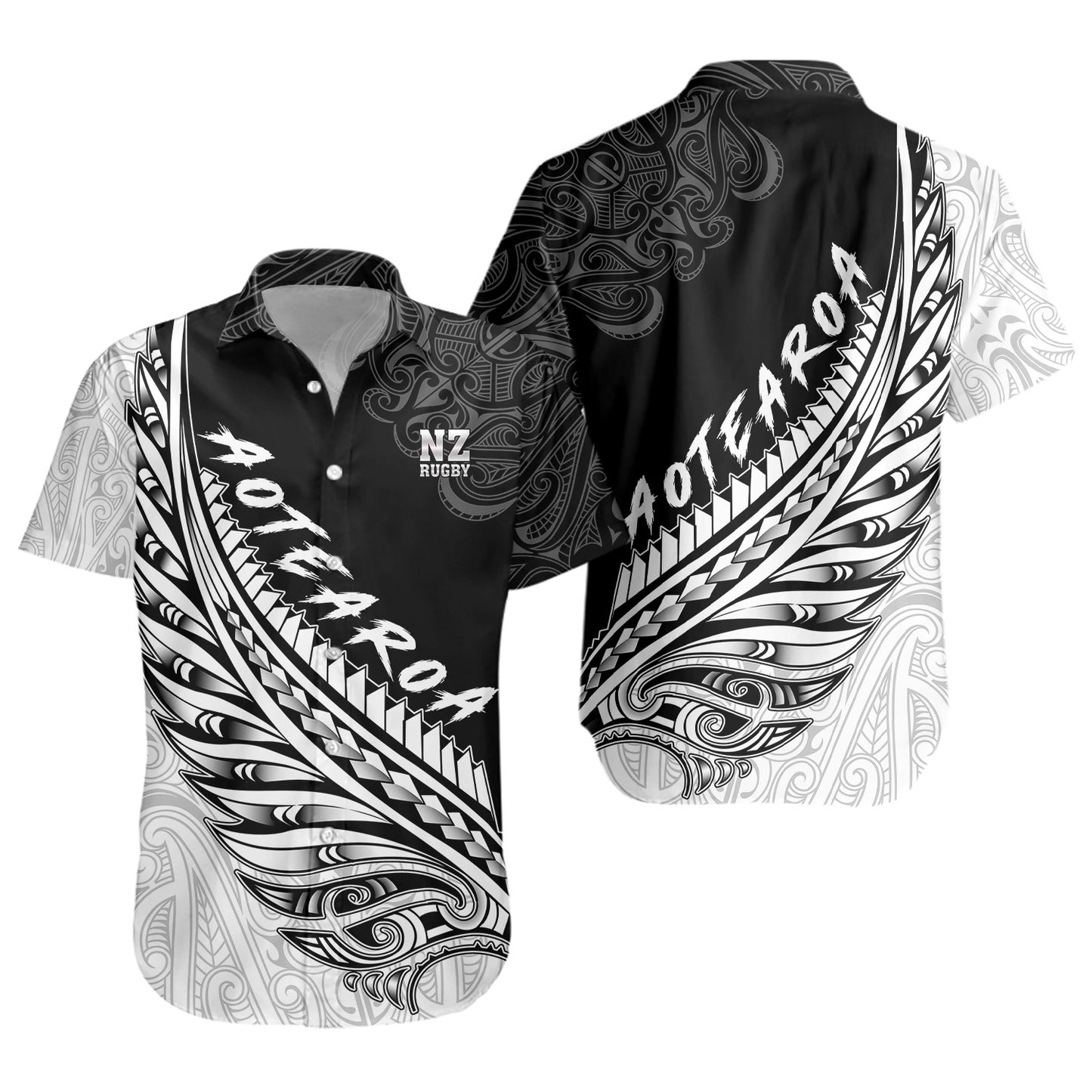 New Zealand Short Sleeve Shirt Maori Silver Fern Rugby Vibe