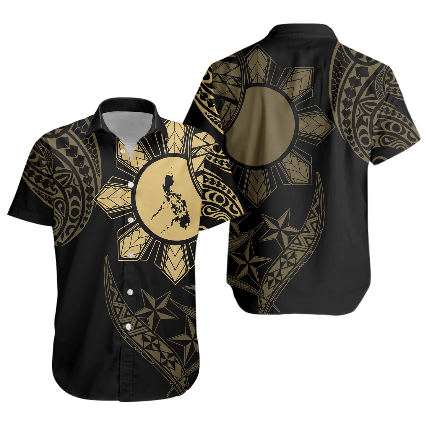 Philippines Short Sleeve Shirt Tribal Sun In My Heart Gold