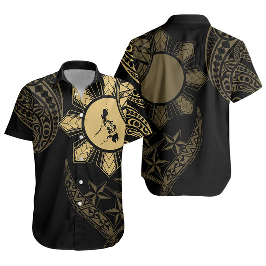 Philippines Short Sleeve Shirt Tribal Sun In My Heart Gold