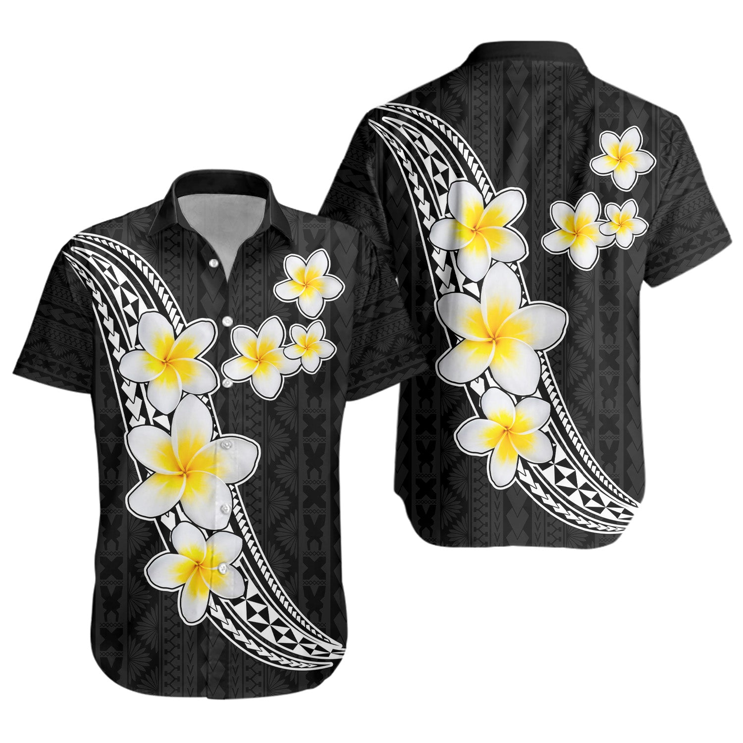 Hawaii Short Sleeve Shirt Polynesian Pattern And Plumeria