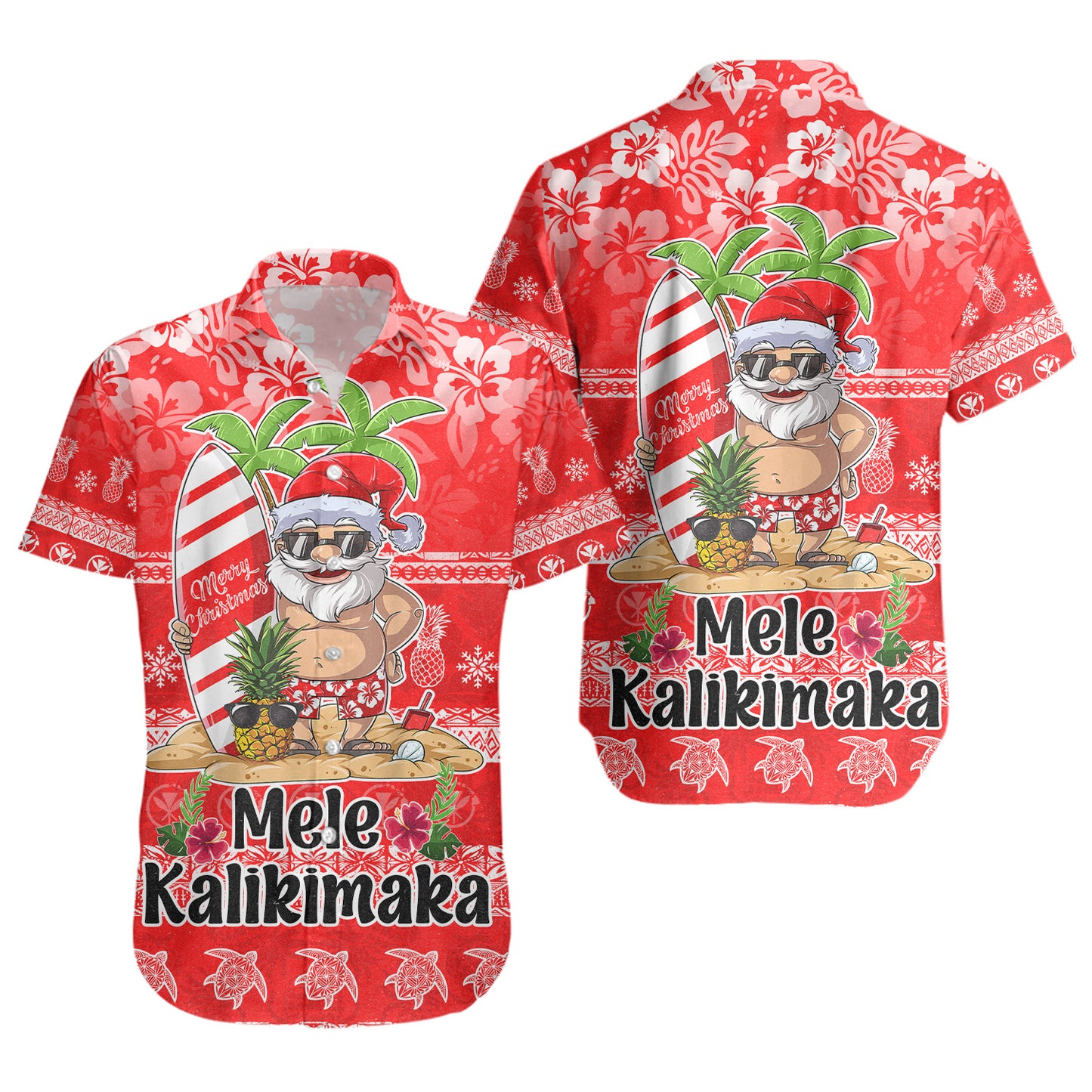 Hawaii Short Sleeve Shirt Mele Kalikimaka Merry Christmas Tree Pineapple Tropical