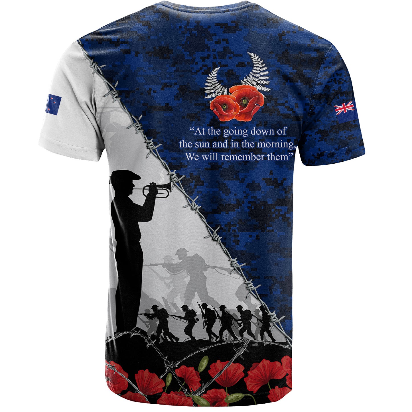 New Zealand T-Shirt Anzac Day Poppy Flower And Barbed Wire