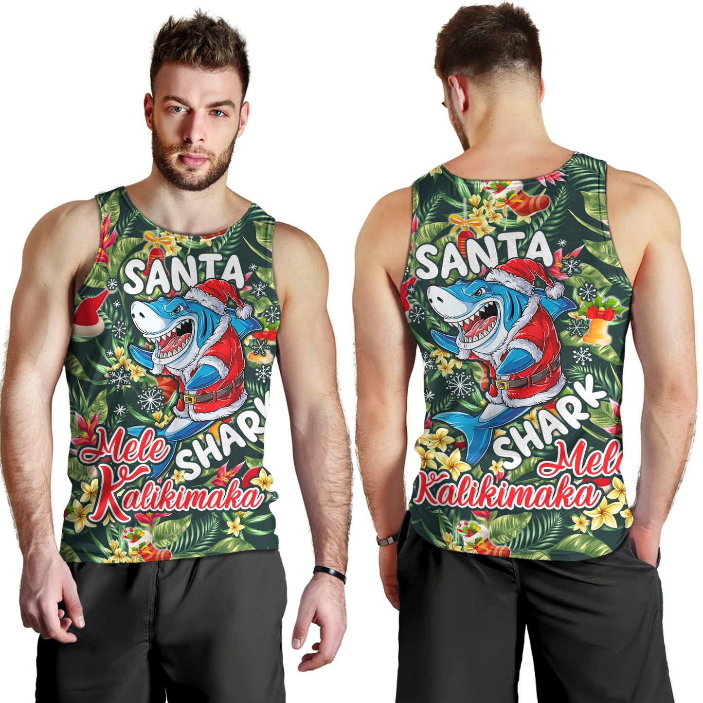 Hawaii Tank Top Mele Kalikimaka Santa Shark Tropical Style