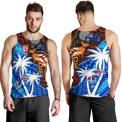 Fiji And Australia Tank Top Fijian Flag Tapa Patterns With Aboriginal Kangaroo
