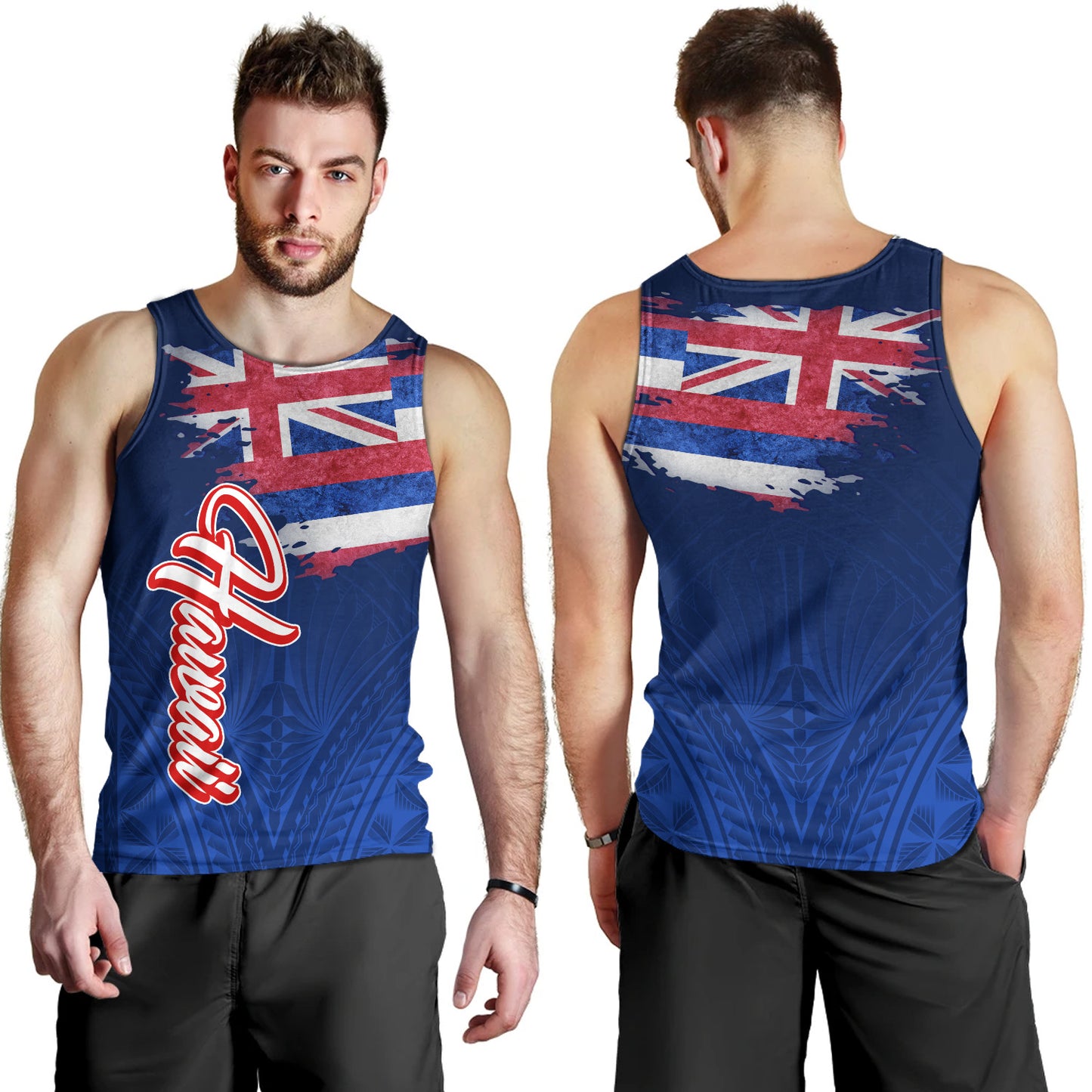 Hawaii Tank Top Hawaii Flag Blue Color Polynesian Patterns Grunge Style