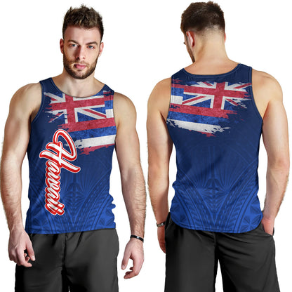 Hawaii Tank Top Hawaii Flag Blue Color Polynesian Patterns Grunge Style