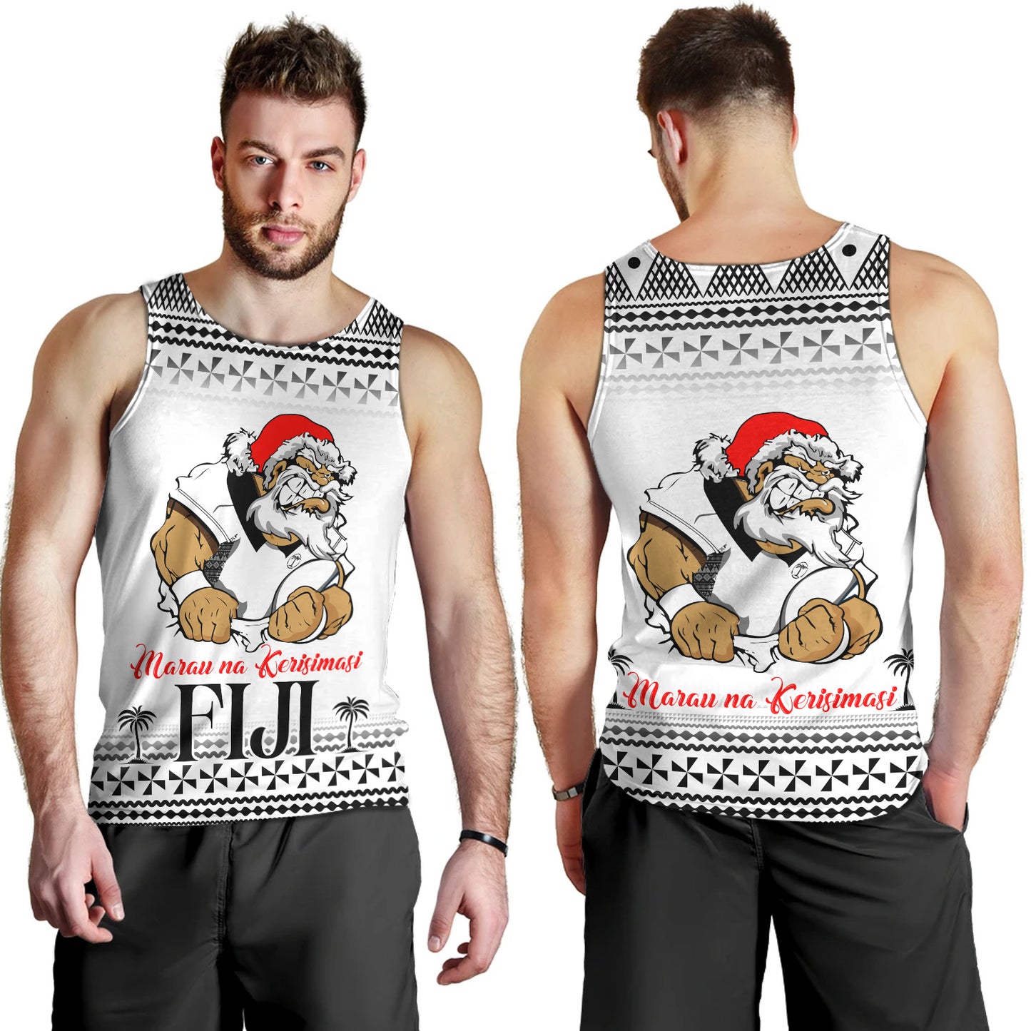 Fiji Tank Top Marau na Kerisimasi Rugby Santa Style