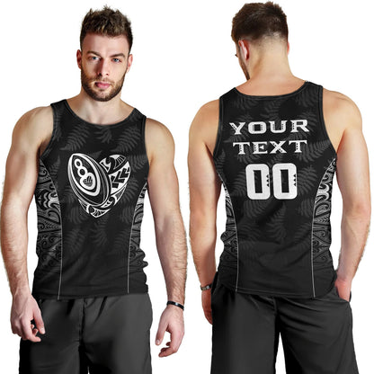 New Zealand Personalized Tank Top Rugby Heart Maori Style Silver Fern