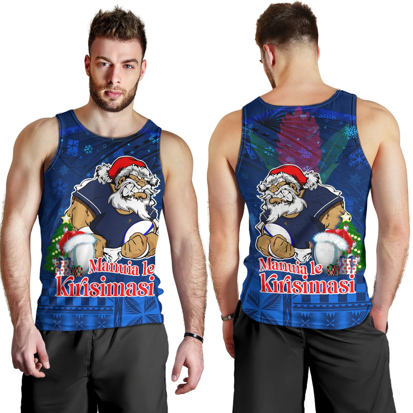 Samoa Tank Top Manuia Le Kirisimasi Rugby Santa Style