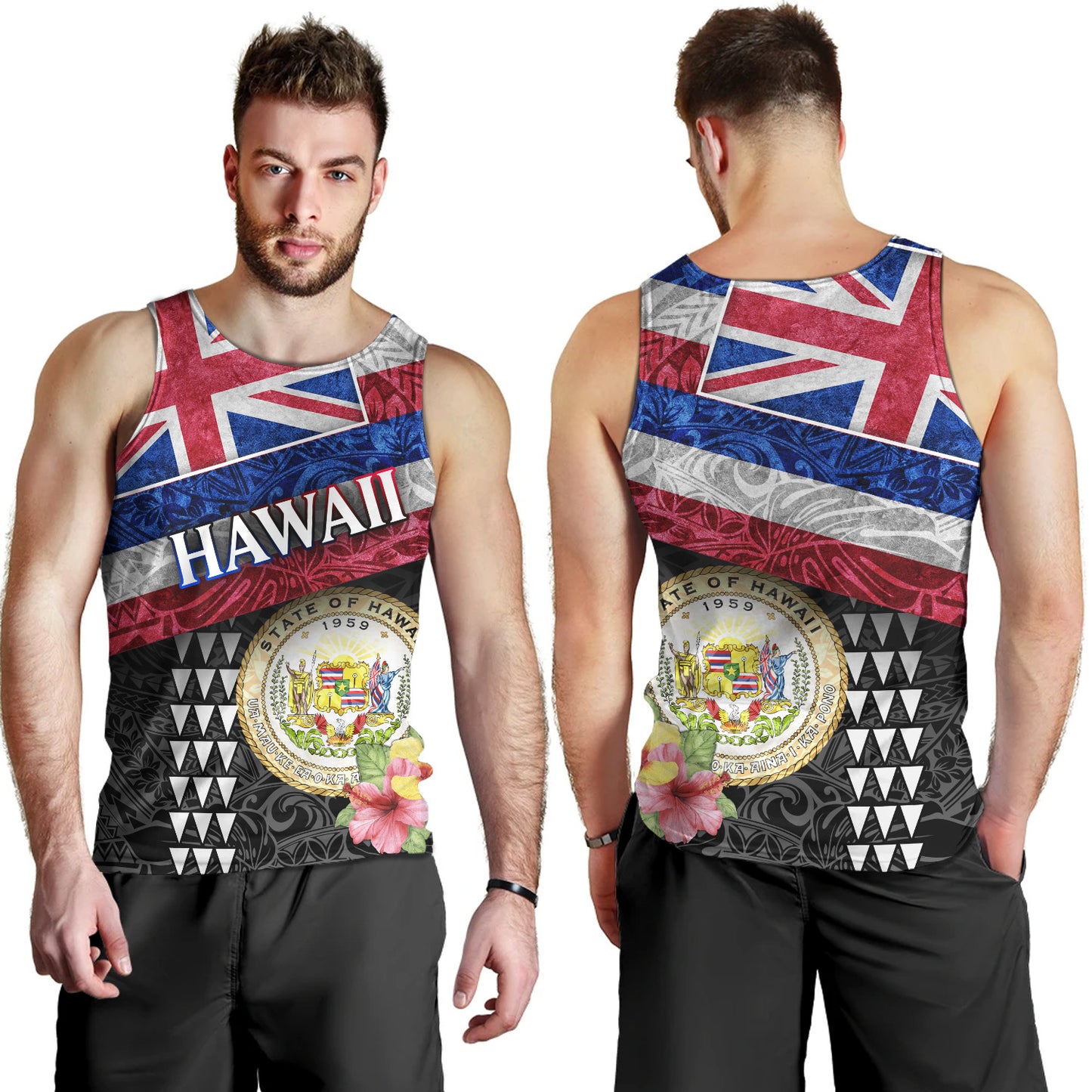Hawaii Tank Top Hawaiian Flag Polynesian Tribal Hibiscus Style