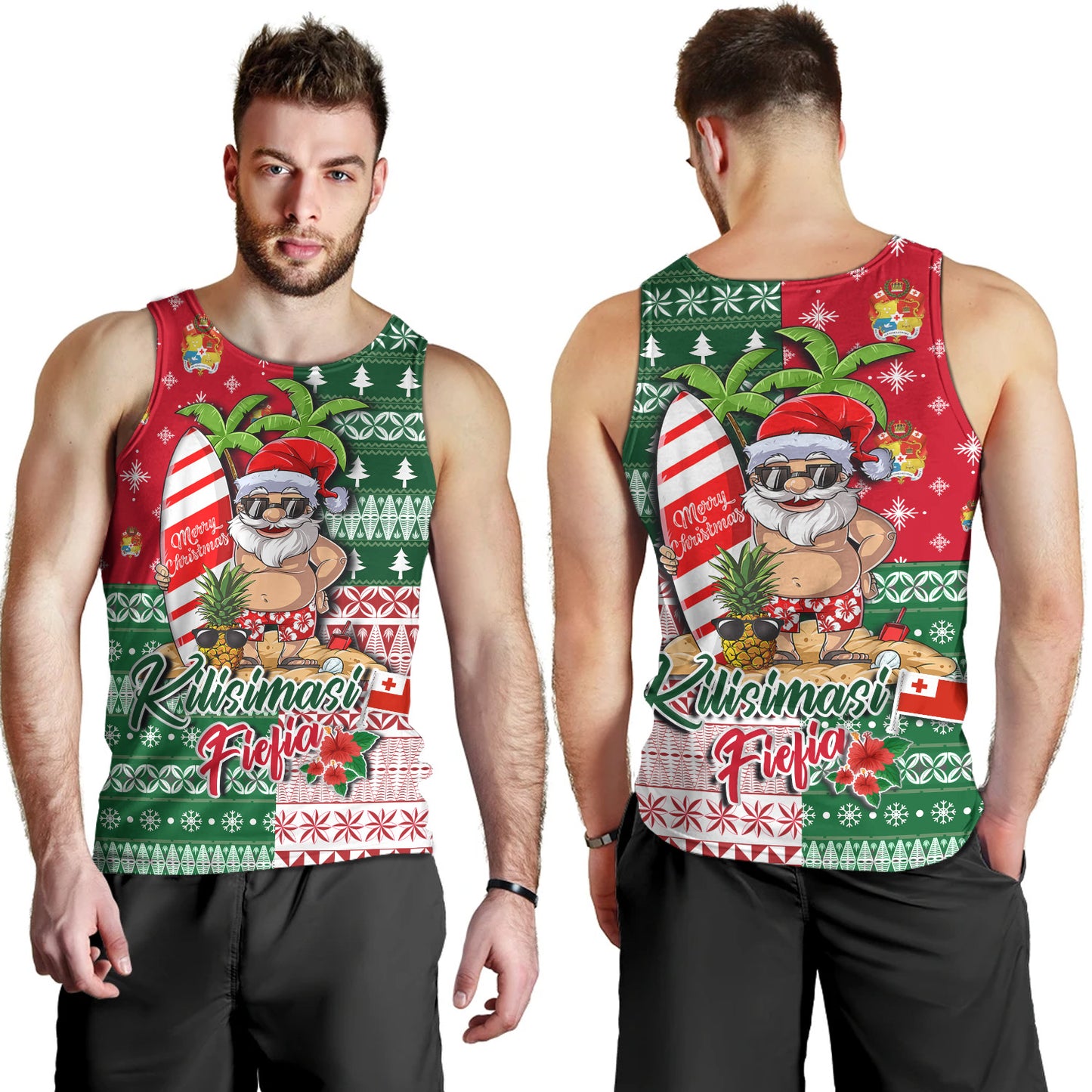 Tonga Tank Top Kilisimasi Fiefia Tropical Xmas Patterns