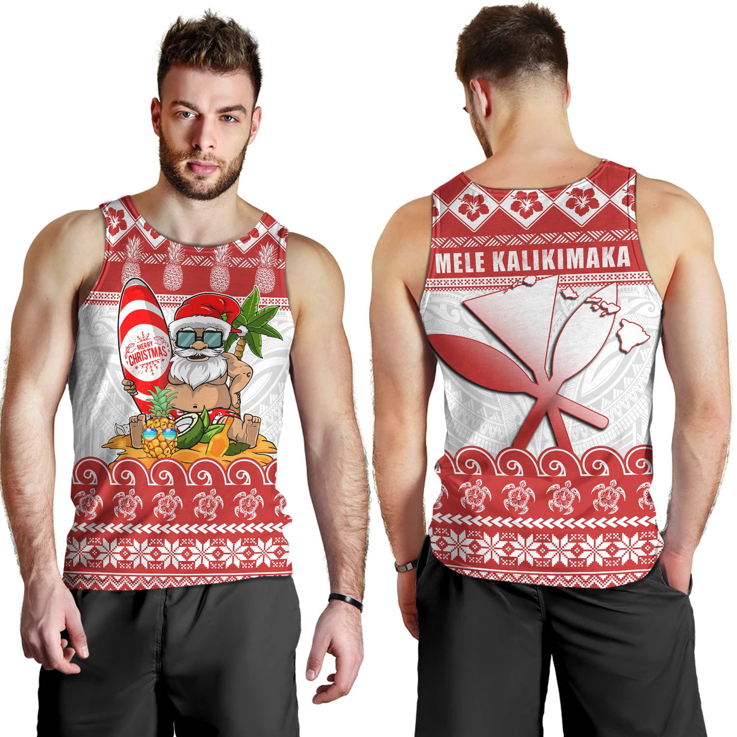 Hawaii Tank Top Santa Surfing Merry Christmas Kanaka Maoli
