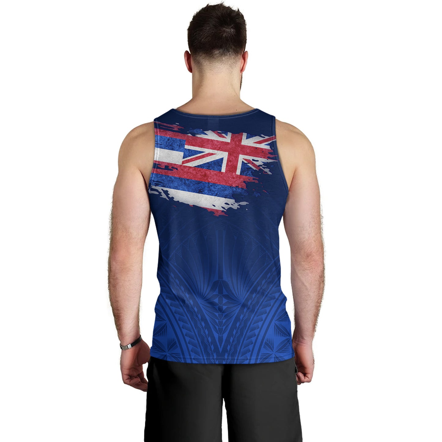 Hawaii Tank Top Hawaii Flag Blue Color Polynesian Patterns Grunge Style
