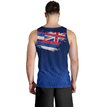 Hawaii Tank Top Hawaii Flag Blue Color Polynesian Patterns Grunge Style