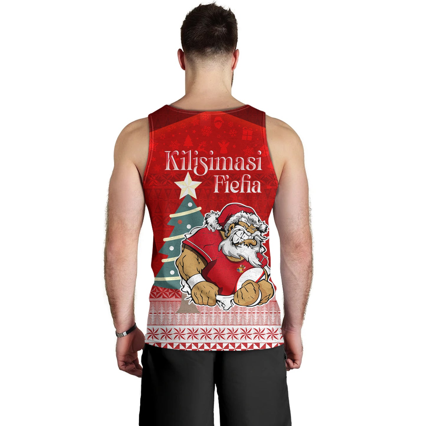Tonga Tank Top Kilisimasi Fiefia Rugby Santa Style