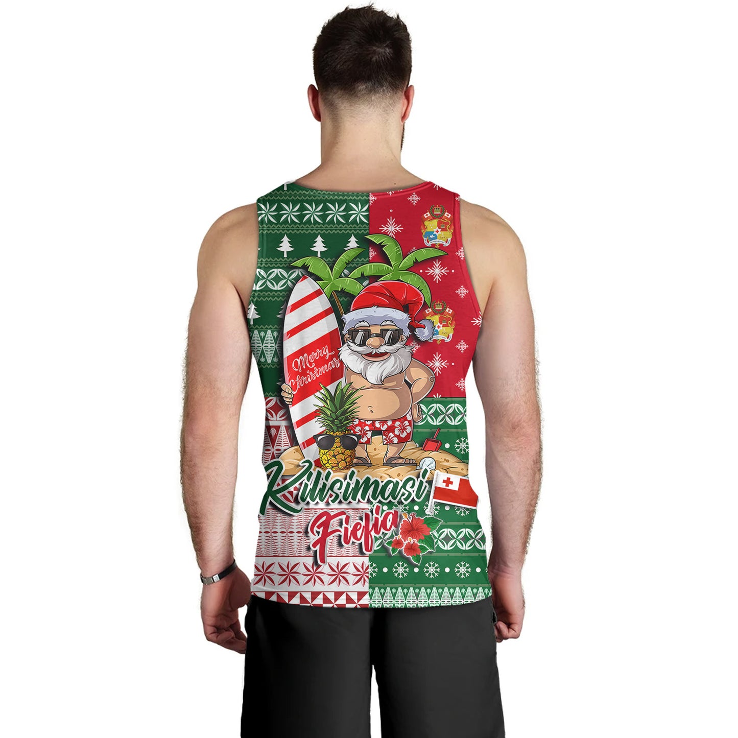 Tonga Tank Top Kilisimasi Fiefia Tropical Xmas Patterns