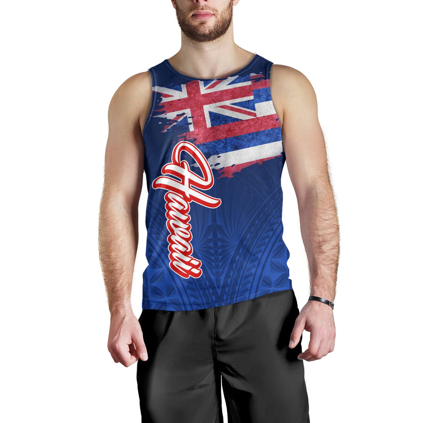 Hawaii Tank Top Hawaii Flag Blue Color Polynesian Patterns Grunge Style