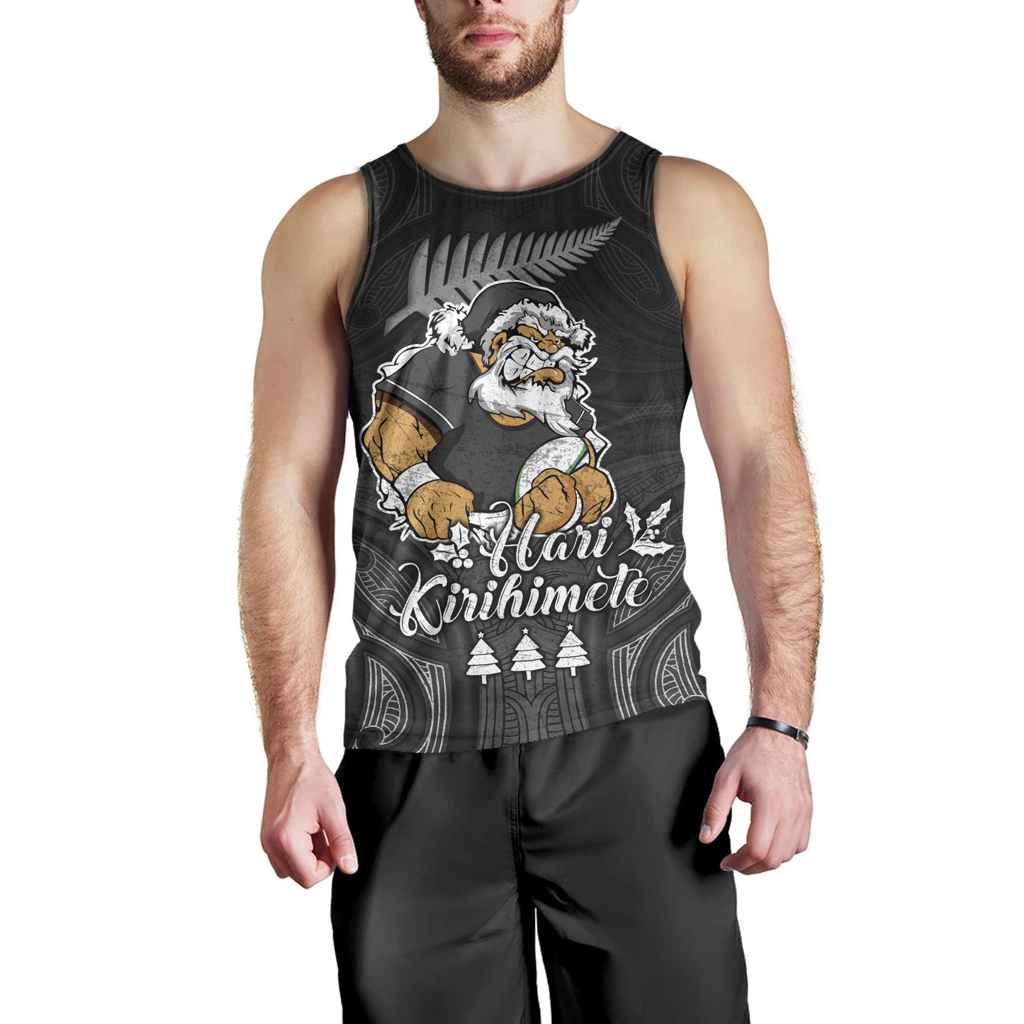 New Zealand Tank Top Hari Kirihimete Rugby Santa Style