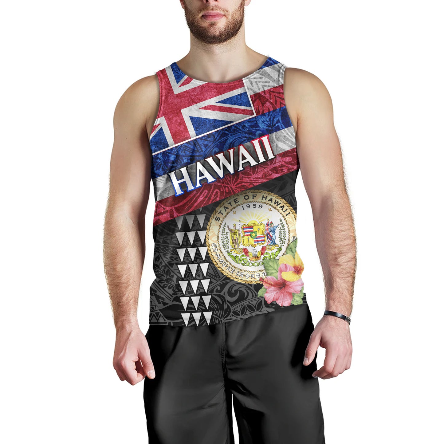 Hawaii Tank Top Hawaiian Flag Polynesian Tribal Hibiscus Style