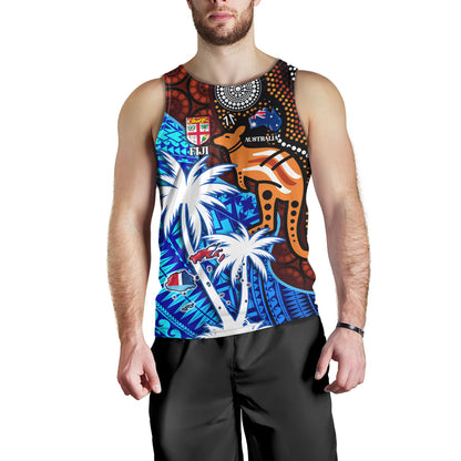 Fiji And Australia Tank Top Fijian Flag Tapa Patterns With Aboriginal Kangaroo