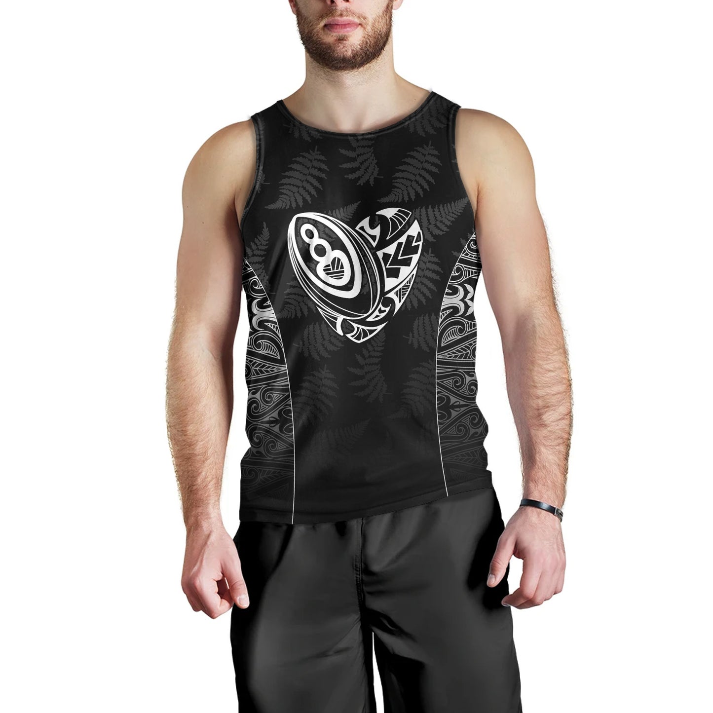 New Zealand Personalized Tank Top Rugby Heart Maori Style Silver Fern