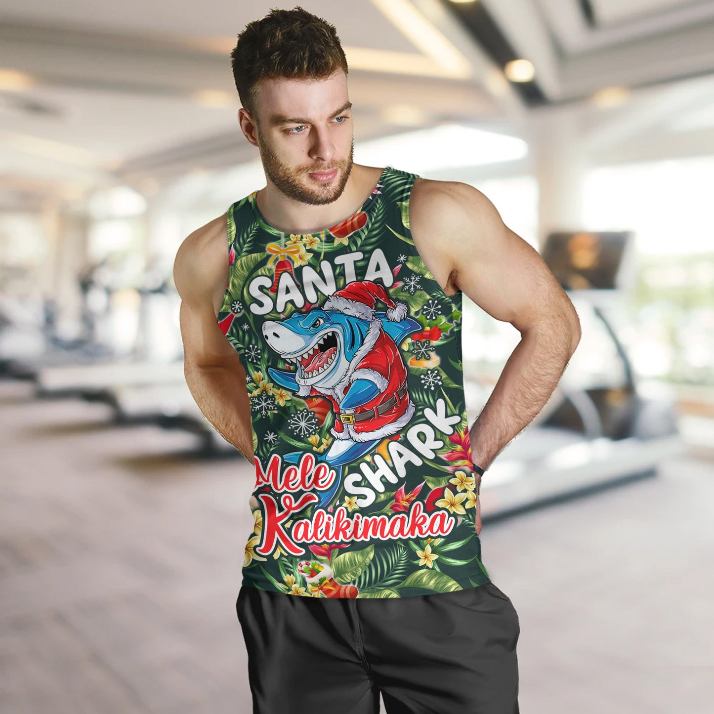 Hawaii Tank Top Mele Kalikimaka Santa Shark Tropical Style