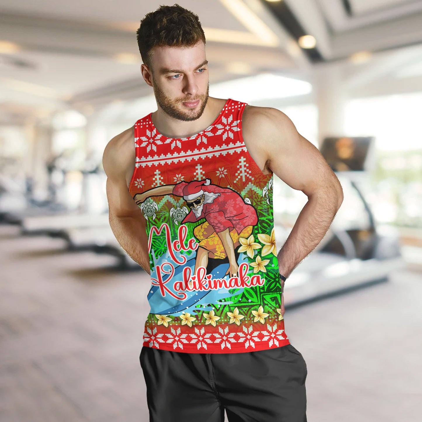 Hawaii Tank Top Santa Surfing Mele Kalikimaka Style