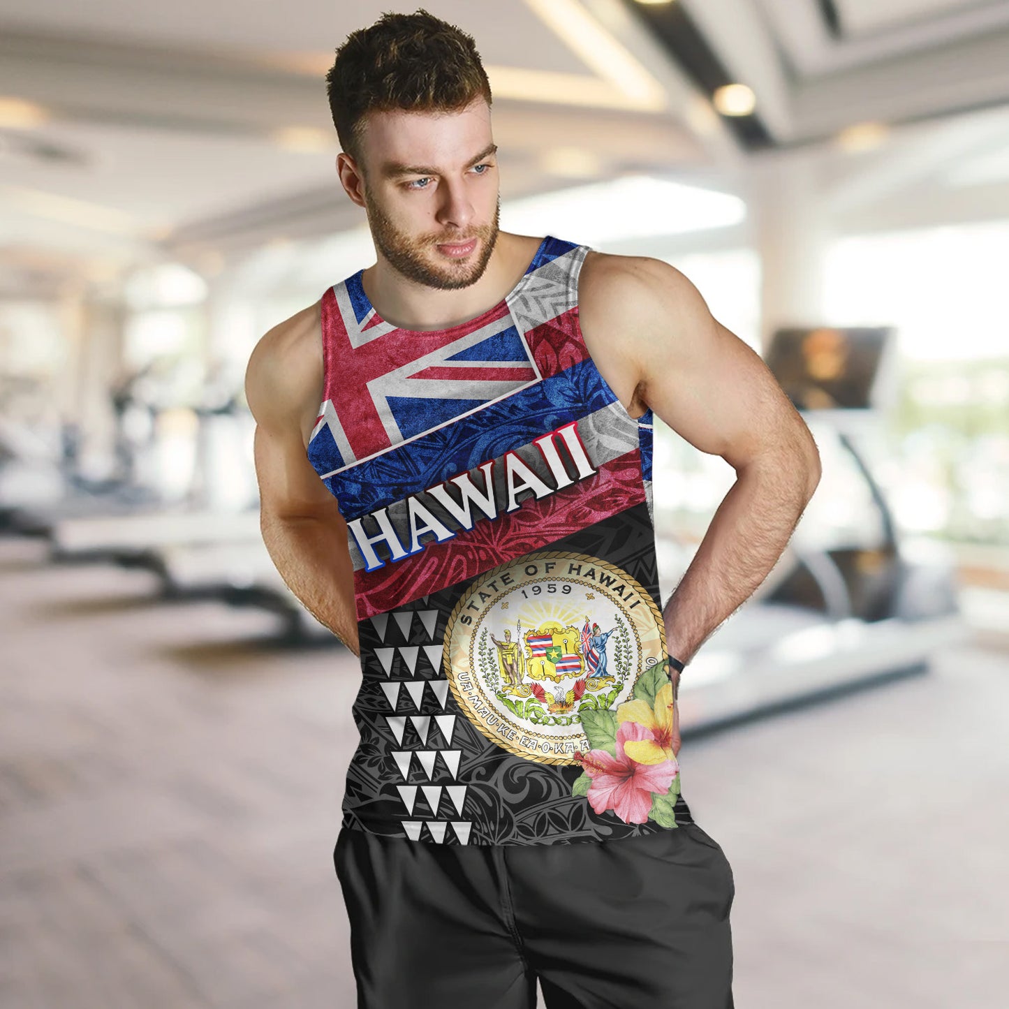 Hawaii Tank Top Hawaiian Flag Polynesian Tribal Hibiscus Style