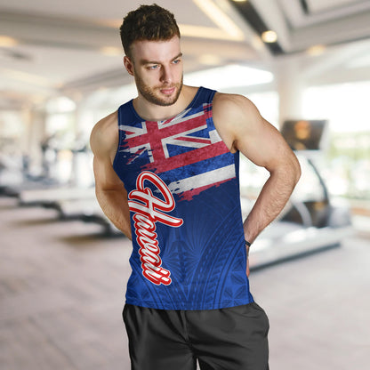 Hawaii Tank Top Hawaii Flag Blue Color Polynesian Patterns Grunge Style