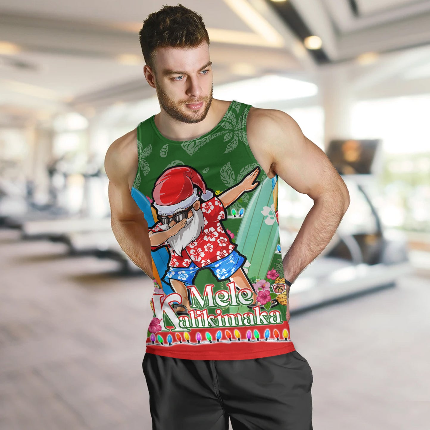 Hawaii Tank Top Mele Kalikimaka Dabbing Santa Christmas Style