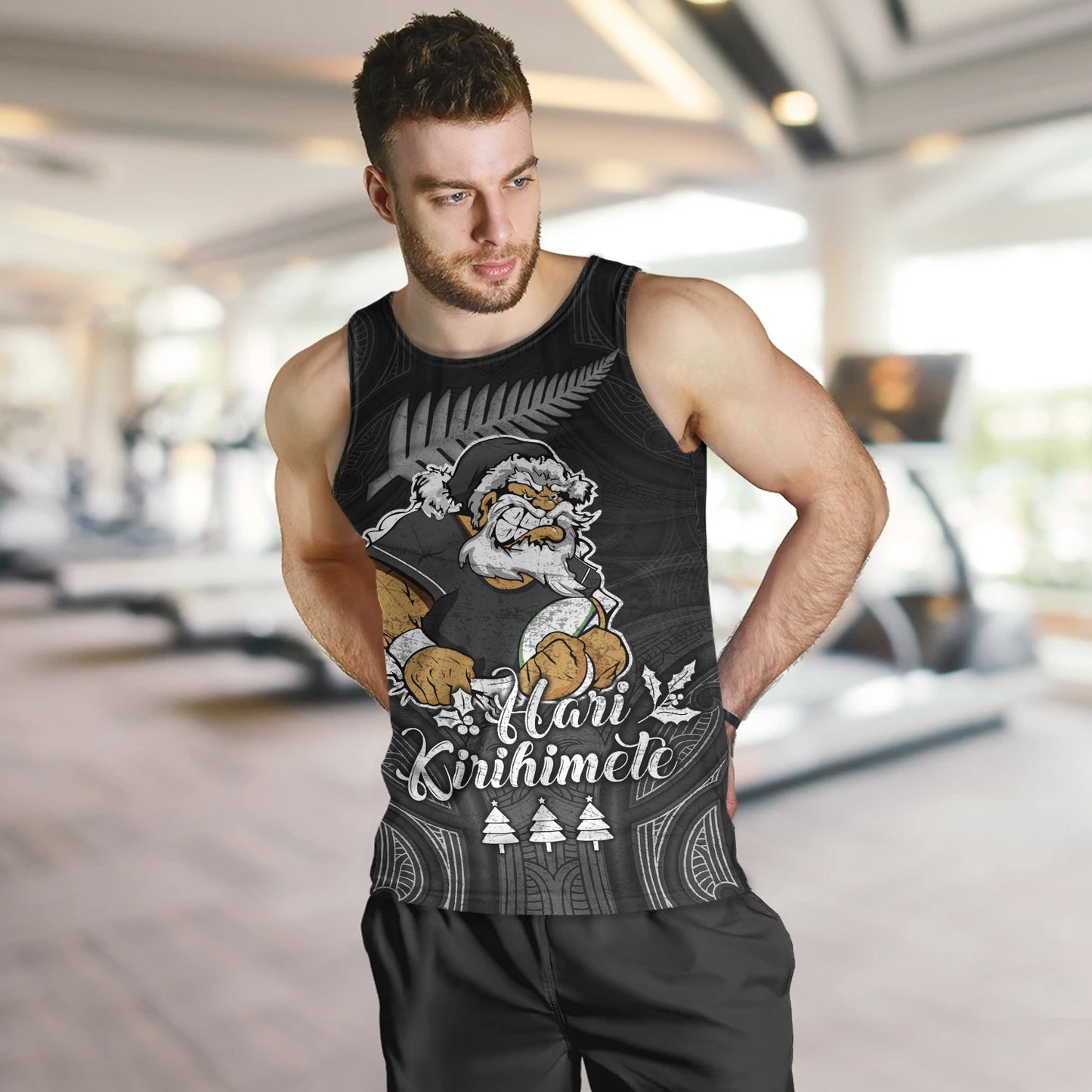 New Zealand Tank Top Hari Kirihimete Rugby Santa Style