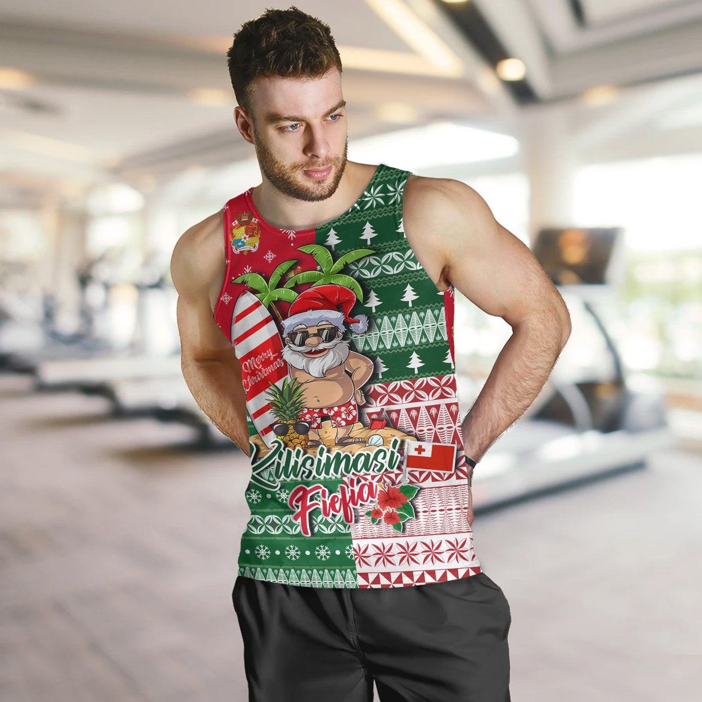 Tonga Tank Top Kilisimasi Fiefia Tropical Xmas Patterns