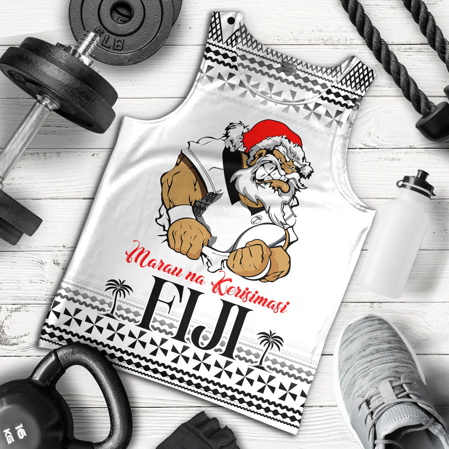 Fiji Tank Top Marau na Kerisimasi Rugby Santa Style